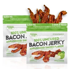 Wicked Cutz Applewood Smoked Bacon Jerky 12g Protein Per Bag Tender & Easy to...