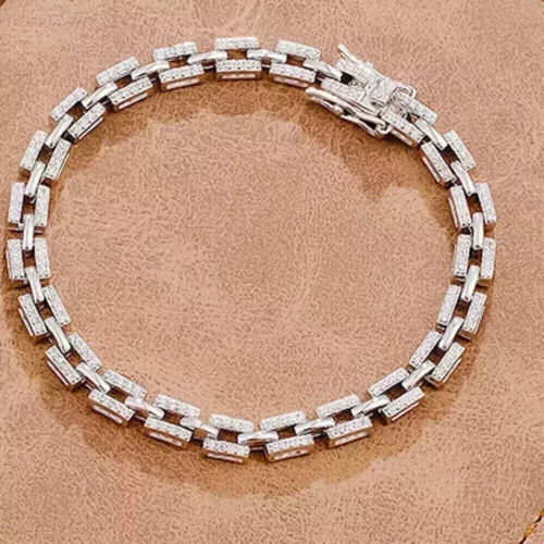6 Ct Round Brilliant Moissanite Men Wedding Bracelet 14k White Gold Plated