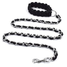 Chew Proof Dog Leash 5.5ft Metal Chain Lead with Soft Handle for Large Dogs