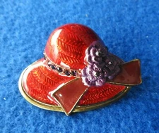 Red Hat Society Lady’s Rhinestone Enamel Brooch Pin Red Pink Gold Tone