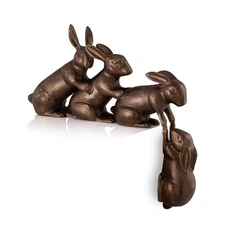 Helping Hand Rabbits Garden Sculpture Aluminum Home Decorative Collectible