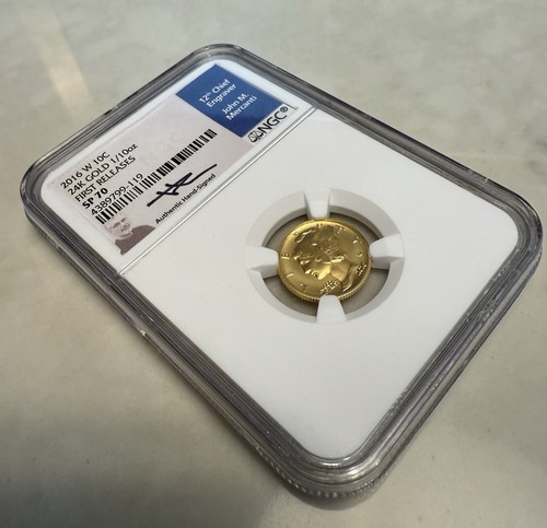 2016 W 10C Gold Mercury Dime NGC SP70 First Releases Mercanti Signature - Picture 3 of 3