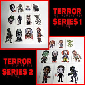 TERROR STICKERS Series 1 & 2 Vending Machine Stickers Full Sets | Horror Slasher