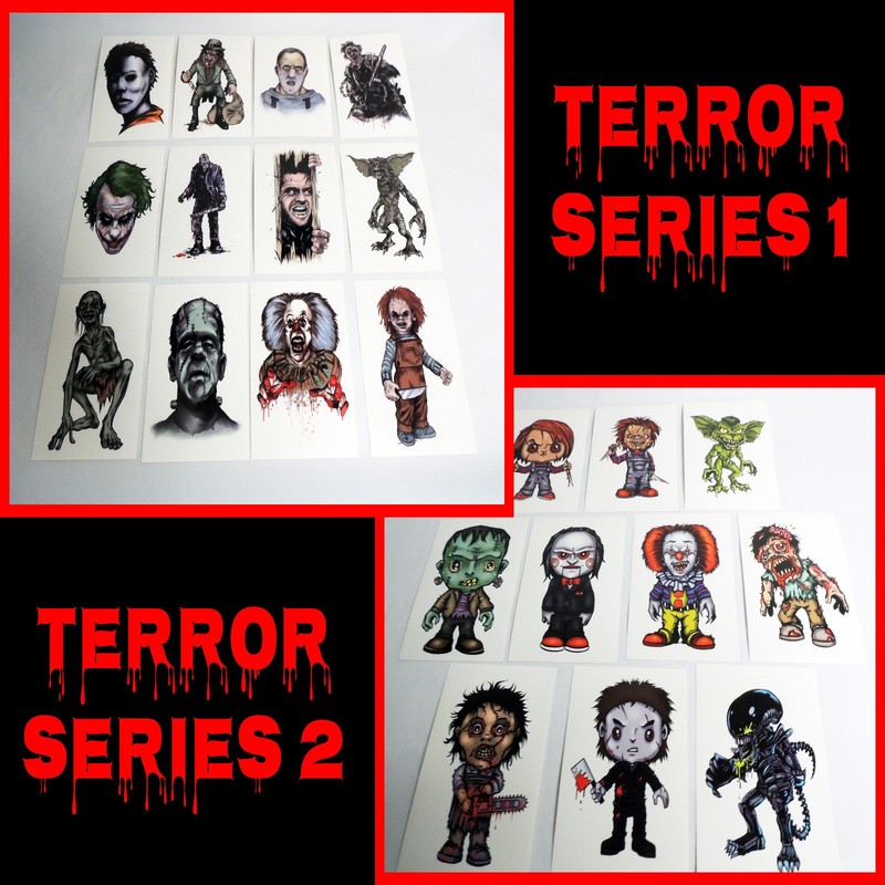 TERROR STICKERS Series 1 & 2 Vending Machine Stickers Full Sets | Horror Slasher