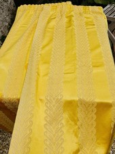 Vintage 1970s Gold Brocade Curtains Pair Ripplefold S-Fold Wave 56" drop
