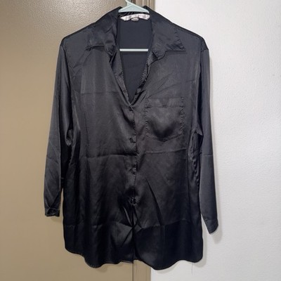 VINTAGE 1999 Victorias Secret Black satin button-up shirt