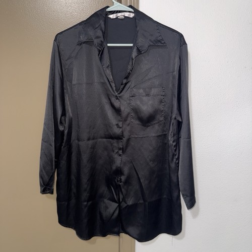 VINTAGE 1999 Victorias Secret Black satin button-up shirt