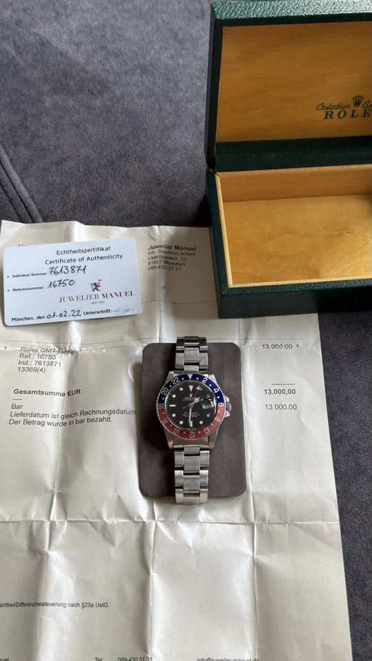 Rolex GMT Pepsi 16750 tritium vintage mit box und Kaufbeleg - Bild 2 von 4