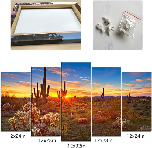 Nuovo 5 pezzi grande tela arte parete tramonto paesaggio Arizona deserto cactus spedizione veloce - Foto 6 di 7