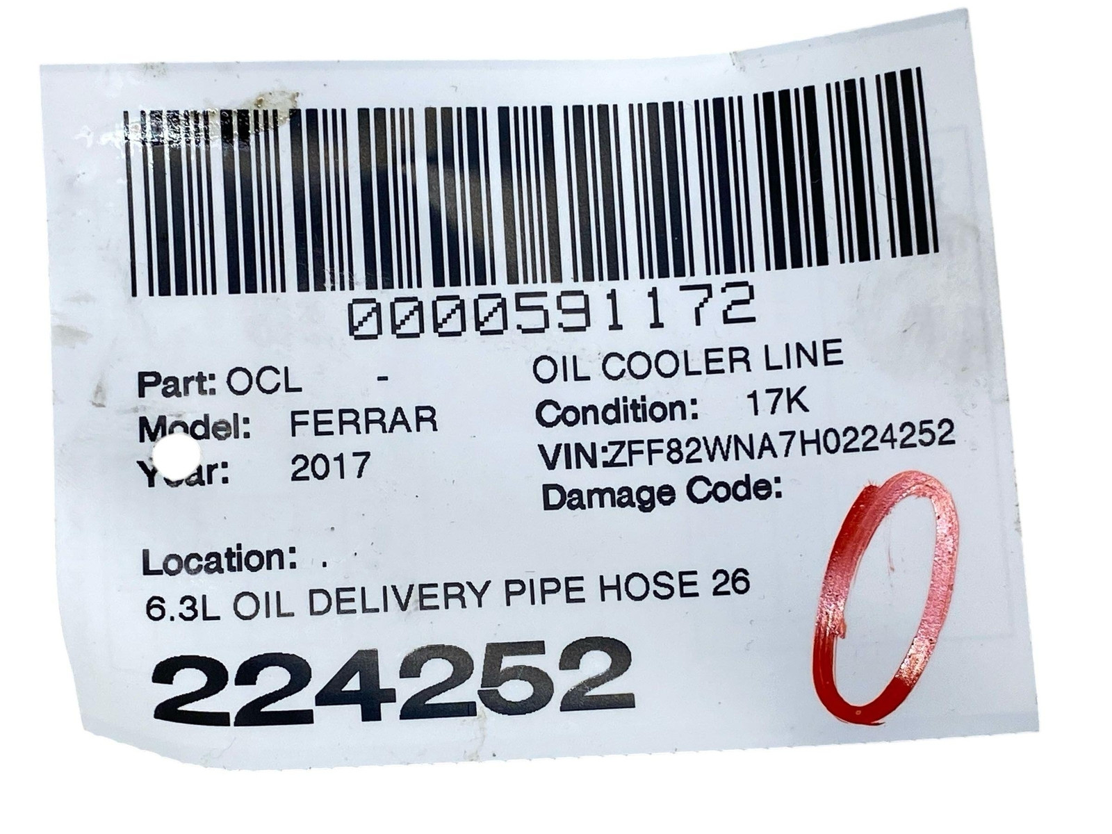Ferrari GTC4Lusso T 2017-2020 Oil delivery hose P/N 266763