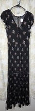 AMERICAN EAGLE OUTFITTERS 90S BLACK FLORAL RUFFLE SLEEVE MAXI OPEN BACK sz M GUC