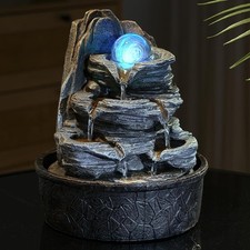 Electric Desktop Statue Stone Cascade Fountain Water Feature Crystal Ball Lights