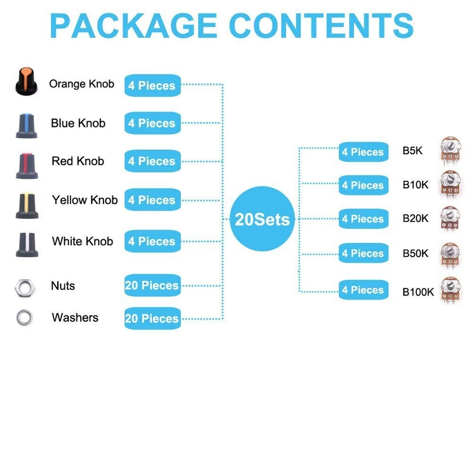 Potentiometer, Linear, B5K, B10K, B20K, B50K, B100K, 3Pin, Dreh, Schieberegler - Bild 4 von 4