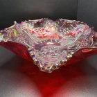 Fenton Red Carnival Glass Carolina Dogwood Bowl 8.5” Flower Vintage Uv Glow  Z6
