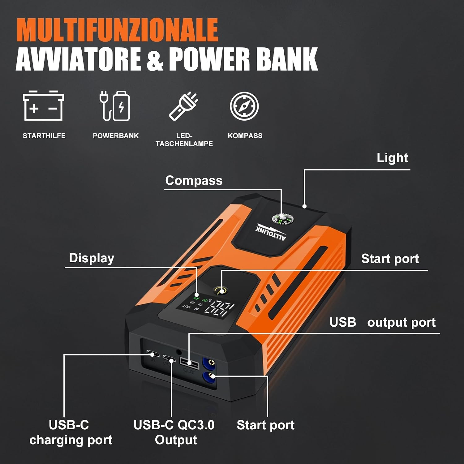Dongguan genhong technology co.,ltd. - Booster Avviamento Auto 3000a 12V (per Gas Or Diesel) | Avviatore Emergenza con - Miniatura 7