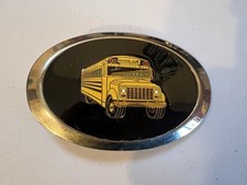 Ci44 Vintage School Bus Belt Buckle Chrome Western Driver