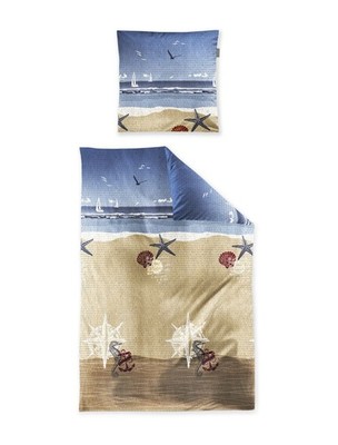 Bettwäsche 135x200 cm Baumwolle Seersucker Irisette maritim Boote bügelfrei 2tlg