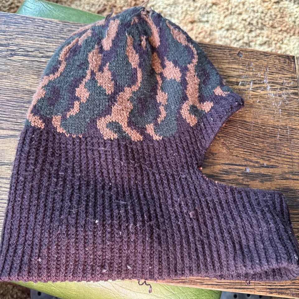 Vintage Orange & Brown Camo  Knit Reversable Balaclava Face Mask Hood Headcover - Image 2 of 3