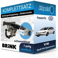 Für VW Golf VII Sportsvan 14- BRINK Anhängerkupplung schwenkbar + 7polig E-Satz