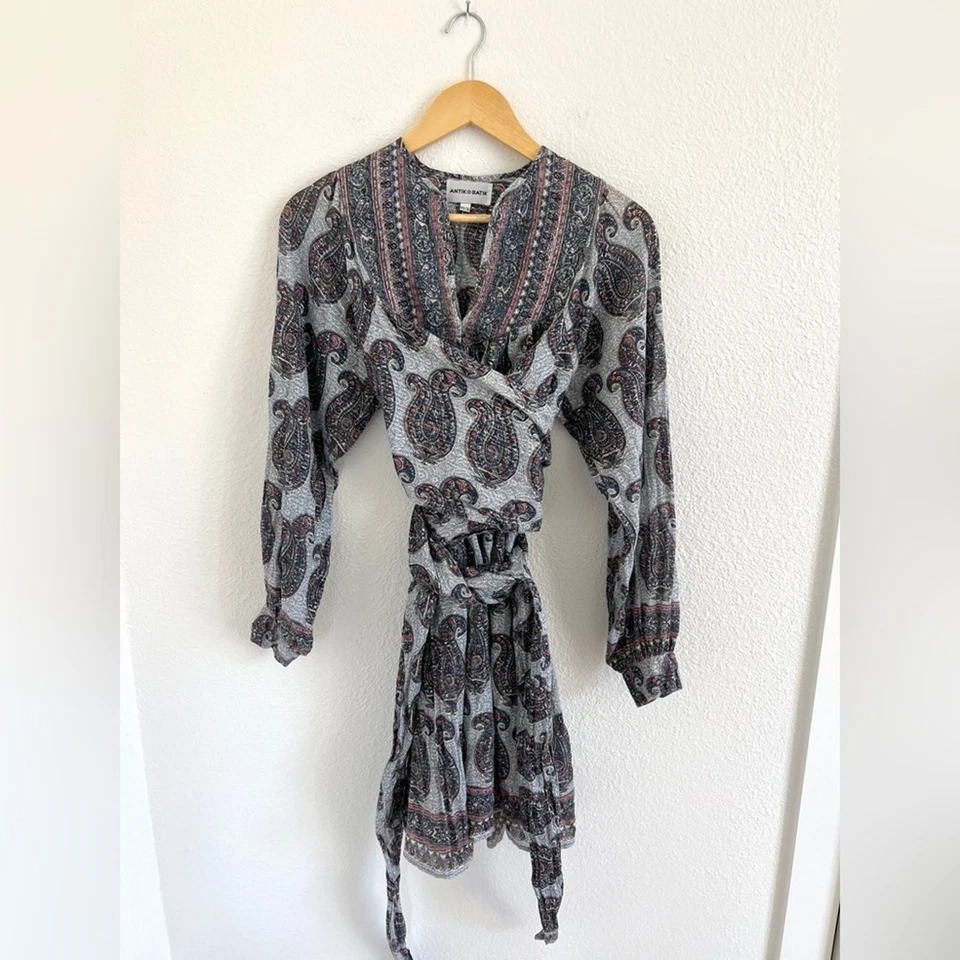ANIK BATIK Elia metallic paisley print wrap dress / size XS-S - Image 2 of 4