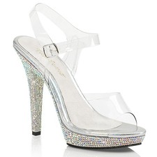 Pleaser Fabulicious 5In Heel Platform Ankle Strap Sandal Lip108 Rhinestone Lip