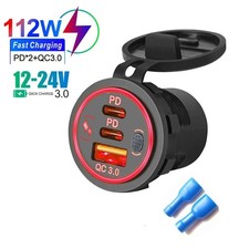 Car Charger Socket Pd3.0 Qc3.0 Double Usb C Ports Waterproof With Led Touch Car Charger Socket Pd3.0 Qc3.0 Double Usb C Ports Waterproof With Led Touch