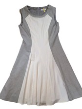 Calvin Klein Color block Midi Dress Womens 10 Gray White Fit Flare Office
