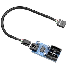 Motherboard USB 2.0 9-Pin Header, 2-Port Hub Splitter, 30CM Internal Cable
