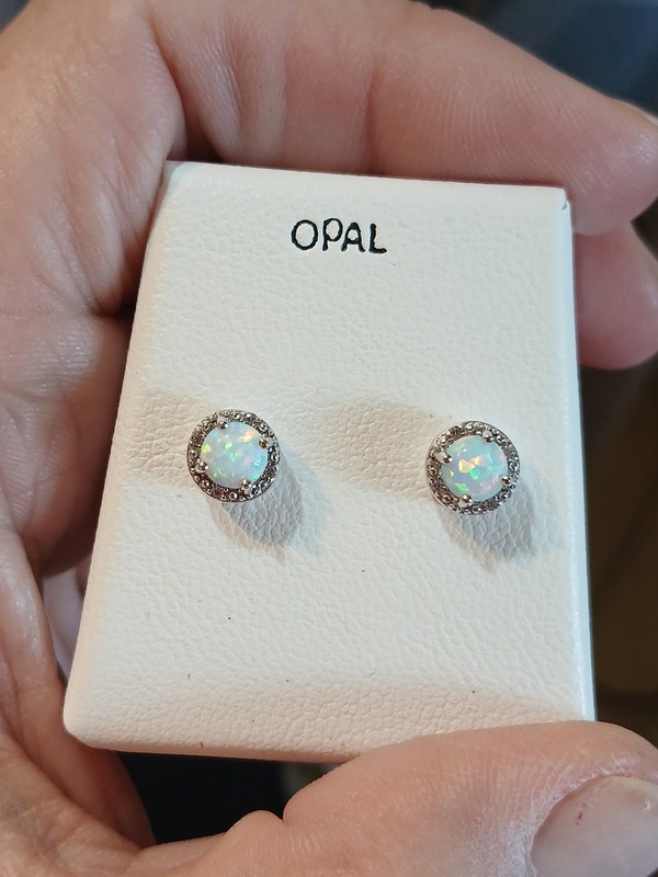 5mm Round Opal Earrings Round Halo Setting Filigree New In Box 74.99 MSRP