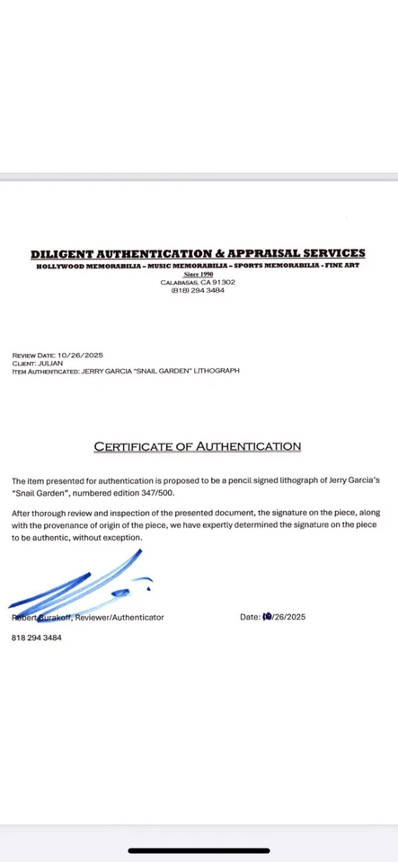 Jerry Garcia 石版画“蜗牛花园”美术印刷品 Grateful Dead 罕见 347/500 — 第 4/4 张图片