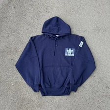 Vintage 80s Adidas Logo Trefoil Hoodie Navy Size Small Boxy Cropped Patch EUC