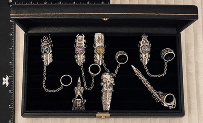 7pcs Gothic Skeleton Chain Knuckle Rings Set Anime Armor Cosplay Jewelry Gift
