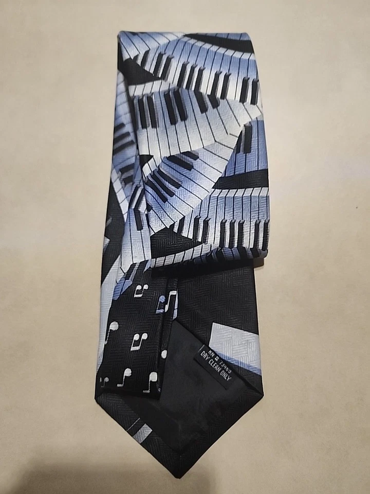 Addiction Men’s Piano Tie Black White Keyboard Music Novelty Necktie - Image 2 of 4
