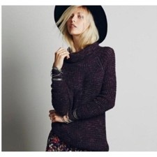 Free People Dylan Tweedy Size Medium Boho Cowl Neck Wool Blend Sweater Outdoor