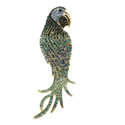 Showstopper Parrot Brooch Colorful Beautiful Sparkling Rhinestones 4 & 1/2'' L