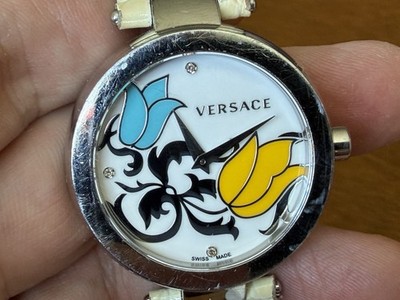 Versace Mystique I9Q Silver Tone White Tulip Dial Leather Swiss Women s Watch
