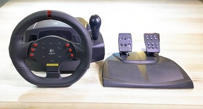 Logitech MOMO Racing E-UH9 Force Feedback Steering Wheel, & Pedals For PC