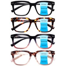Progressive Multifocus Reading Glasses for Women Men 4 Pack Spring Hinges Squ...