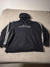Adidas Hoodie Mens 2XL Black 3-Stripes Fleece Pullover Logo Sweatshirt Athletic