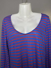 Free People Beach T Shirt Dress Womens Medium Blue Red Stripe Long Sleeve Maxi