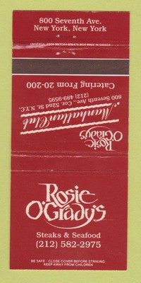 Matchbook Cover - Rosie O'Grady's Steaks New York City 30 Strike