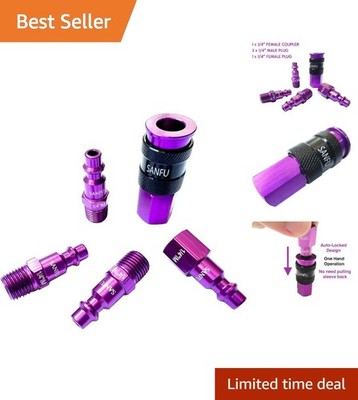 5-Piece Universal Air Coupler and Plug Set   Corrosion-Resistant, Purple Finish
