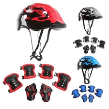 7Pcs Durable Protective Gear Outfit Kids Helmet Knee Wrist Guard Elbow Pad Gift