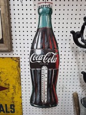 Vintage COCA-COLA 29 inch COKE BOTTLE ADVERTISING THERMOMETER SIGN - Working