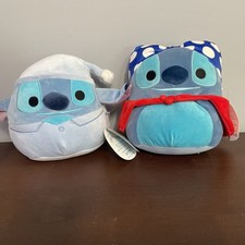 Disney Squishmallows Stitch Plush Lot of 2 Pajamas Nightcap  Superhero Cape 8"