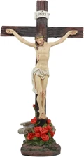 Ebros Jesus Christ on the Cross with Rose of Sharon Base Decorative Crucifix Sta