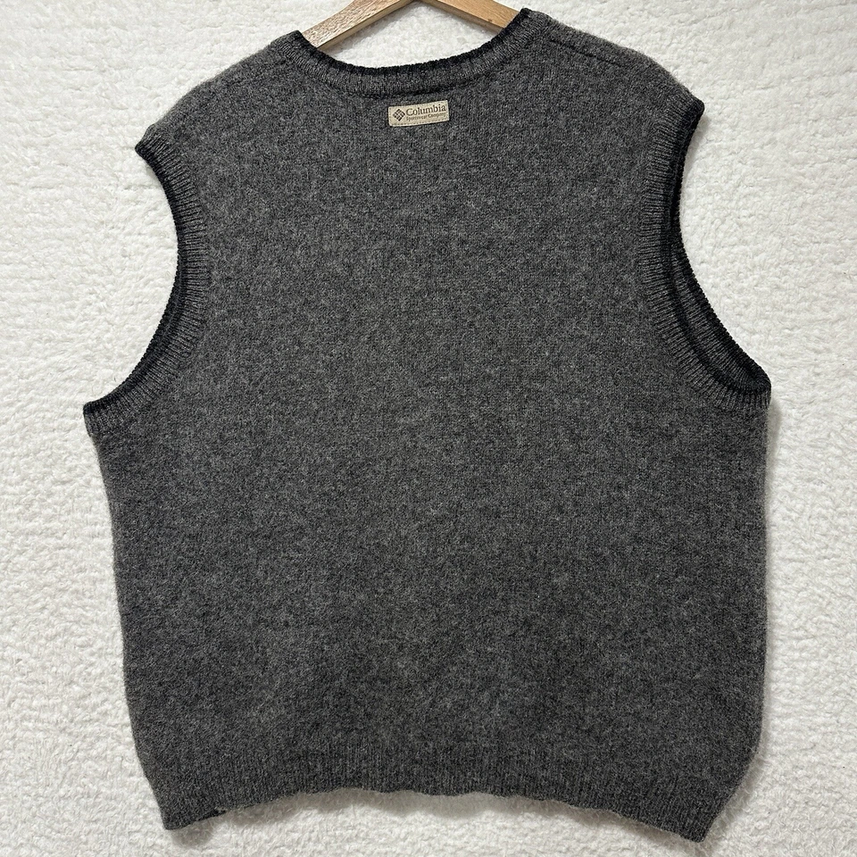 Chaleco clásico de invierno vintage Columbia para hombre XL gris 100 % lana Shetland Foto 2 de 4