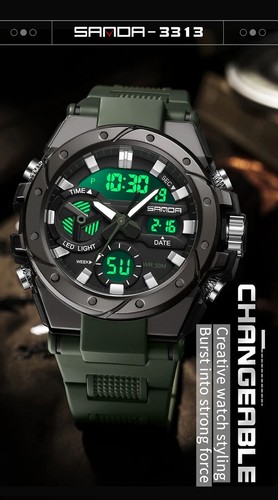SANDA LED Digital & Analogue Sports Watch Stainless Steel Back Various Colours - Picture 11 of 36