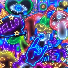 5-50 Pcs Neon Stickers Cute Cool Light Kawaii Stocking Stuffer Laptop Decals