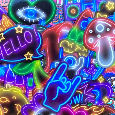 5-50 pcs Neon Stickers, Cute Cool Light Kawaii Stocking Stuffer Laptop Decals